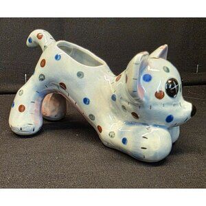 Vintage Ceramic Cat Miniature Planter with Polka Dots Japan 1950s